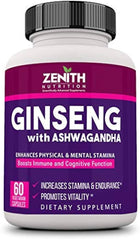 Zenith Nutrition Ginseng With Ashwagandha, Boost The Immunity System Naturally | 60 Capsules 100gm 0.2lbs
