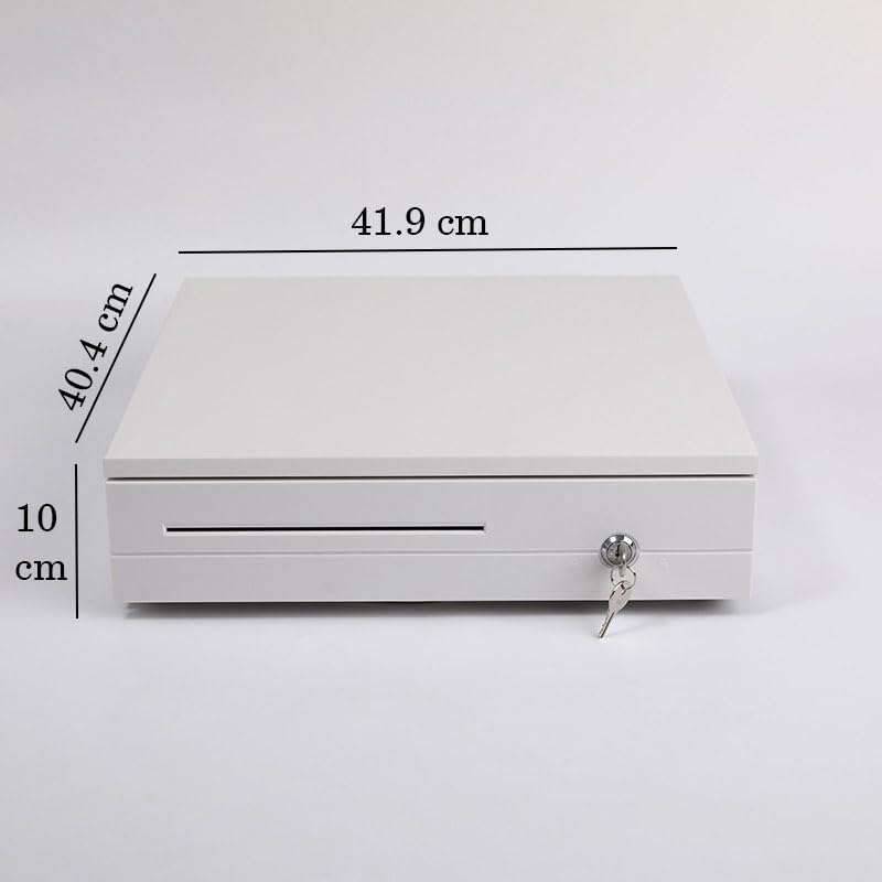 Cash Box Metal Cash Register Drawer 3 Coin Money Storage Box Tray With Removable Coin Tray & Key - Lock Cash Drawer For Shop, Colour - White, Material - Metal