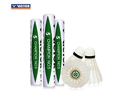 Victor Champion No 5 Duck Feather Badminton Shuttlecock Speed 77 , White | Pack Of 12