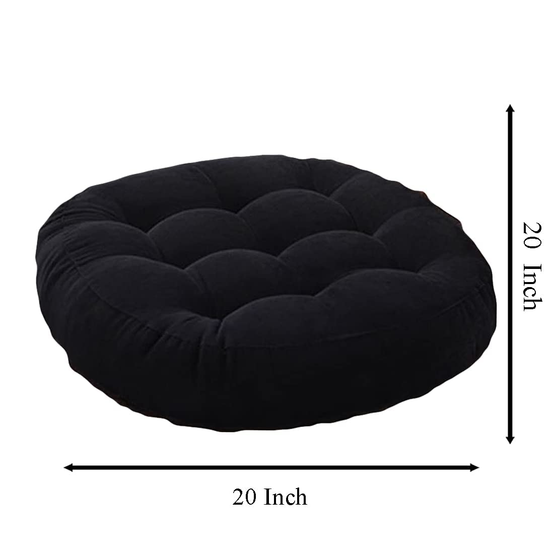 Round Velvet Floor Cushions Pillow For Living Room, Outdoor, Black - 50 X 50 Cm | For Floor Cushions, Tatami Cushion, Patio Cushion, Balcony Cushion, Floor Seating, Soft Pillow - Pack Of 2