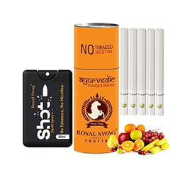 Royal Swag Ayurvedic & Herbal Cigarette, Frutta Flavour Smoke Tobacco Free Cigarettes With Shot - (5 Sticks, 1 Shot)