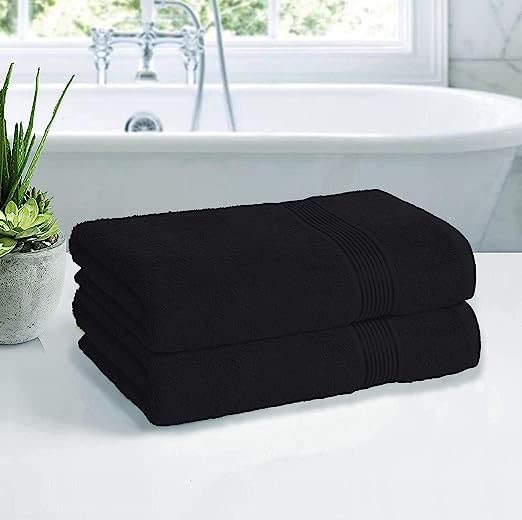 Bless Berries Soft Comfort 100% Cotton Bath Towel 1000 Gsm | Large Size Bathroom Towel For Men & Women (Black) - Pack Of 2