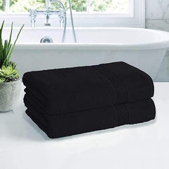 Bless Berries Soft Comfort 100% Cotton Bath Towel 1000 Gsm | Large Size Bathroom Towel For Men & Women (Black) - Pack Of 2