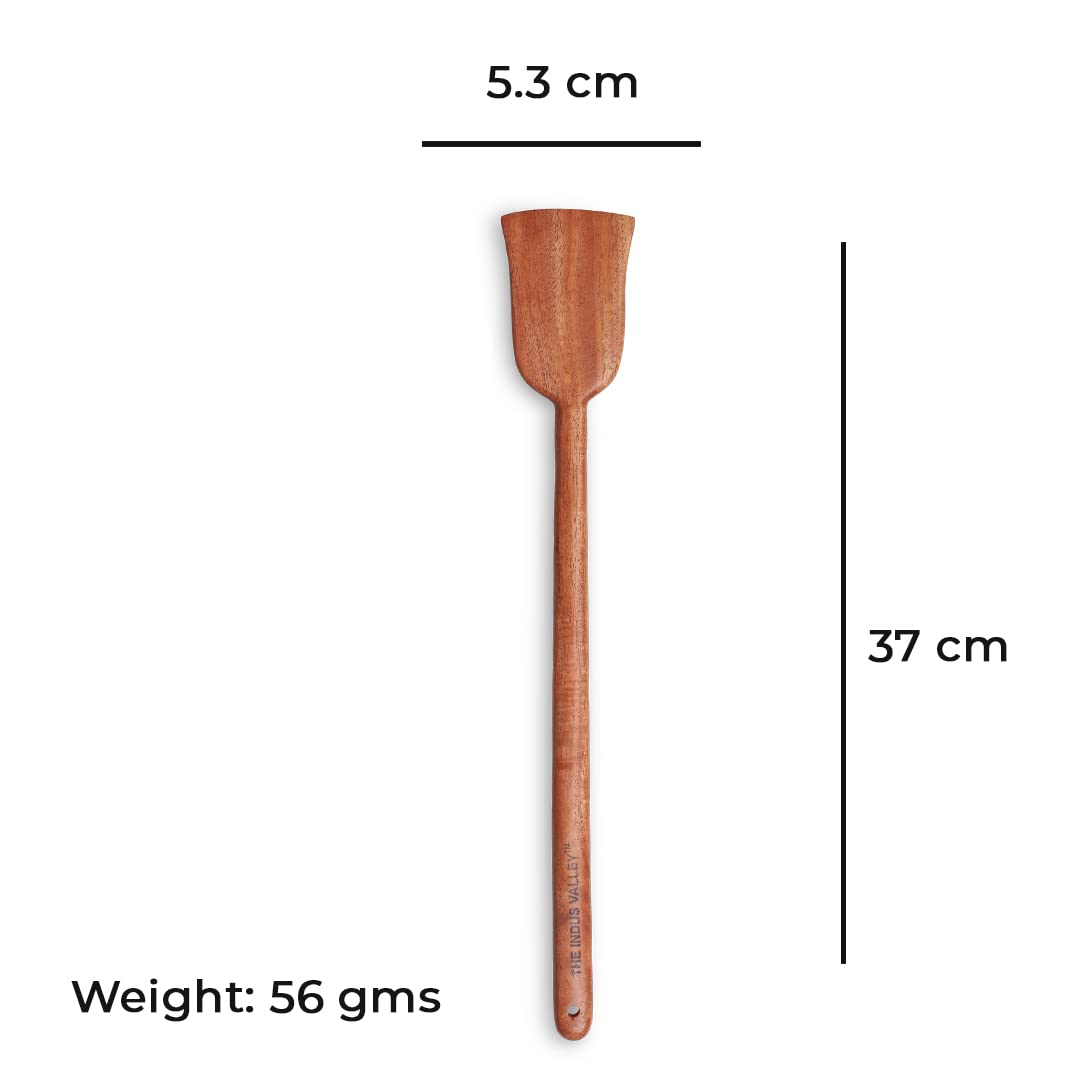 Brown Neem Wooden Large Flip, Spatula, Ladle For Cooking Dosa, Roti, Chapati | Kitchen Tools - No Harmful Polish, Naturally Non-Stick | Handmade - 37 Cm, 56 Gms