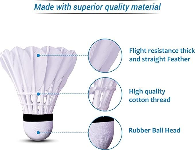 UDKI FS - 30 Goose Feather Badminton Shuttlecock , Speed 78 Extended Durability | White , Pack Of 12