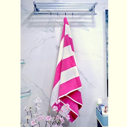 Hanorix 100% Cotton Large Size Bath Towel 450 Gsm | Soft Bath Towel For Men & Women Ultra Absorbent Cotton Towel Soft & Absorbent Towel (Pink Line)