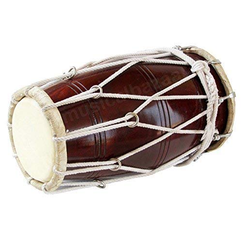 Wooden Musical Dholak Instrument Drum With Kit Carry Bag - Dark Brown | Perfectly Symmetric Round Dholak Nickel Plated Bolts & Nuts - Dholak For Festival, Wedding, Satsang | Very Easy To Tune