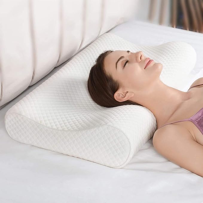 Cervical Contour Memory Foam Pillow For Sleeping, Standard Size - White | Orthopedic Pillow For Neck Pain, Support For Back, Stomach, Side Sleepers, With Breathable, Zip Cover