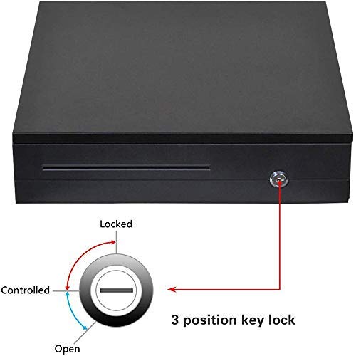 Metal 5 Bills & 3 Removable Coin Slots With Rj11 Interface Cable Automatic Cash Drawer Box For Shopping Mall, Shops, Colour - Black