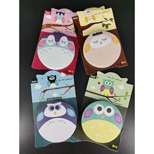 300 Sheets Owl Round Shape Sticky Notes Set - Office Stationery Memo Pad Study Material | Set Of 4