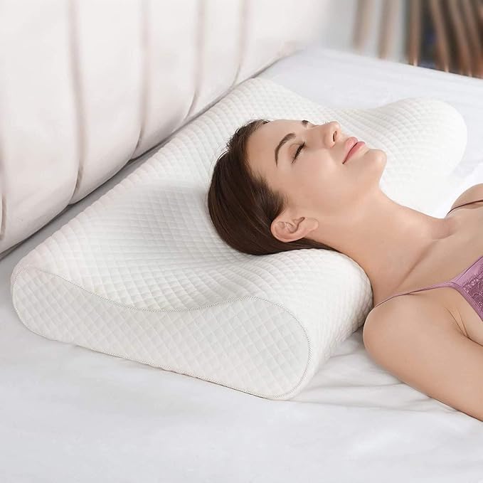 Contour Memory Foam Pillow, Orthopedic Pillows For Sleeping, White | Pillows For Neck Pain Relief, Ergonomic Cervical Pillows | For Side & Back Sleepers, Breathable, Adjustable Pillow