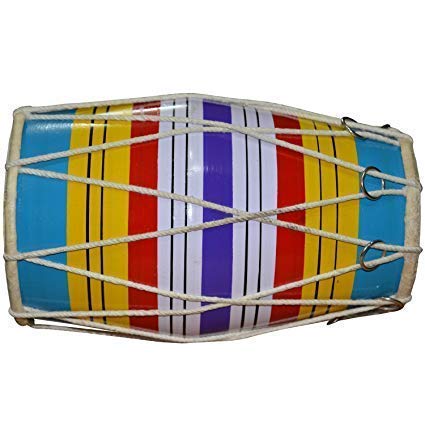 Hand Percussion Multicolor Dholak (Baby Size) - Indian Musical Instrument Drum | Dholak For Festival, Wedding, Satsang - Very Easy To Tune