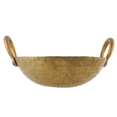 Golden Brass Pital Kadhai Heavy Weight Serving Kadhai - Kadai Cookware, 3 Liters - 12 X24 X8 Centimeters | Non-Toxic