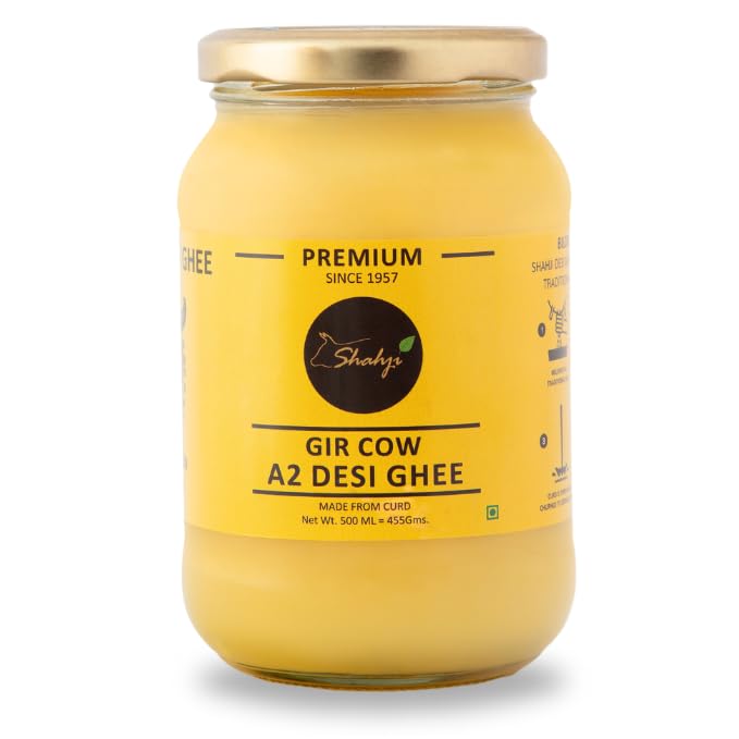Pure A2 Desi Gir Cow Ghee By Shahji | High In Protein Fiber & Nutrients Healthy Desi Cow Ghee For Boost Immunity | (500ml) 16.9 Ounce | Jar Pack