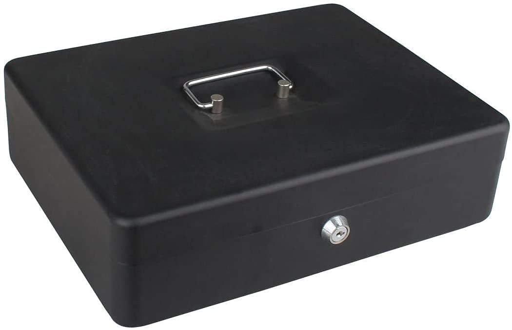 Cash Box With Lock & Key, Large 10 Inch Cash Box With Note & Coin Compartments, Money Tray Perfect Secure Storage For Loose Change, Colour - Blue