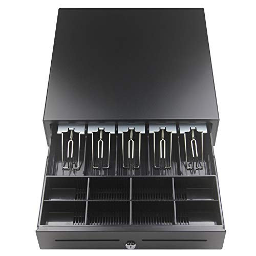Electronic & Manual Metal Cash Drawer For Point Of Sale (Pos) System With Coin Tray, Colour - Black, Material - Alloy Steel