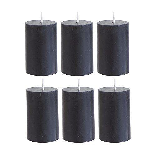 2 INCHES PILLAR CANDLES BLACK UNSCENTED INDOOR SET OF 6 | BURNING TIME 30 HOURS