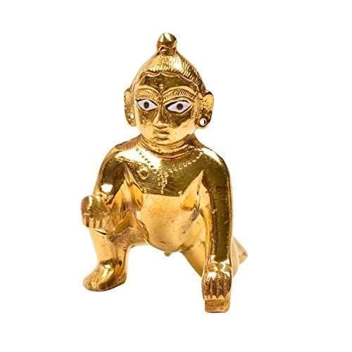 Lord Laddu Gopal Ji God Idol, Bal Gopal Ji, Kanha Ji, Brass, Gold - Size No.2, Gold Hand Painted Idol, Temple Pooja, Thakur Ji Idol - 5-6cm, Gift Item, Occasions & Festivals Of India, Statue