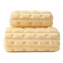 HomeCloud Korean Bath & Face Towel 400 Gsm | Plush Soft & Luxury Towel Set With Hanging Loop | 3x Softer Than Cotton Towels | Set Of 2 (Boxes Yellow)
