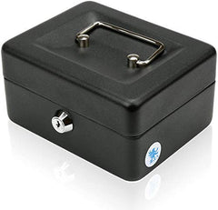 Small Cash 6’’ Inch Box With Key Lock, Portable Steel Cash Safe Box Petty Cash Tinlockable Cash Money Coin Safe Security Box, Colour - Black