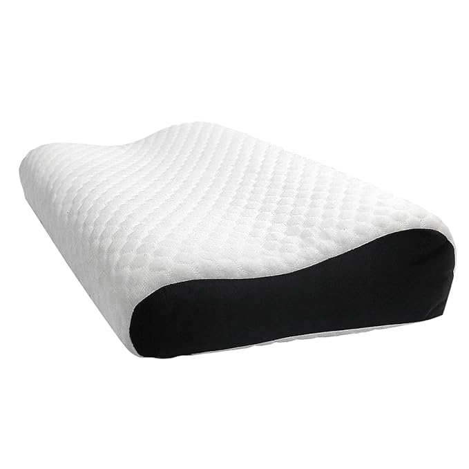 Memory Foam Pillow, Orthopedic Pillow For Neck Pain Relief - Black & White | Cervical Contour Memory Foam Pillow | Adjustable, Removable Cover, Breathable & Washable Pillowcase