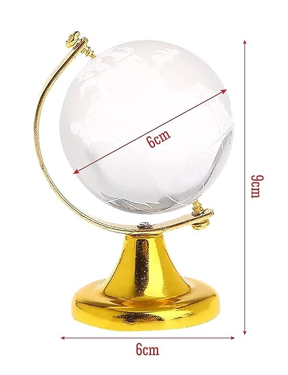 Feng Shui Crystal Globe For Office, Students, Study Table, Crystal Glass Earth Globe With Golden Stand For Kids Learning & Home Decor (Small - Diameter 6 Cm) Pack Of 1