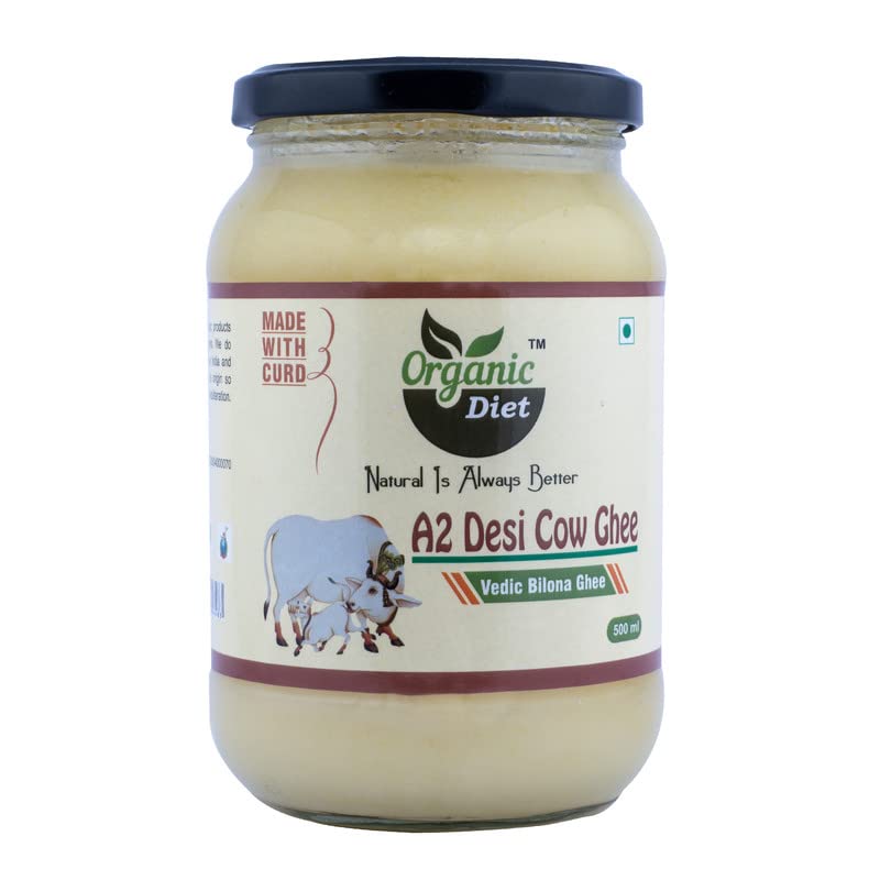 100% Pure A2 Desi Cow Ghee By Organic Diet | Traditional Bilona Curd-Churned Method Healthy Desi Ghee Good For Muscles | (500ml) 16.9 Ounce | Jar Pack
