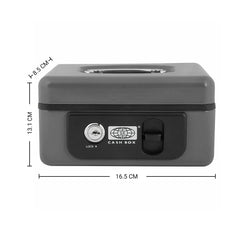 Imported Metal Cash Box With Dual Combination & Password Lock Small Size Money Box For Cash, Jewellery Safe Locker With Removable Plastic Coin Tray, Colour - Dark Grey, Material - Metal