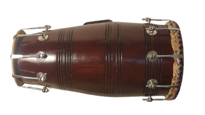 20 To 21 Inches Naal Wooden Dholki, Brown - Hand Beaten Acoustic Materials | Suitable For Intermediate To Professional Level Players