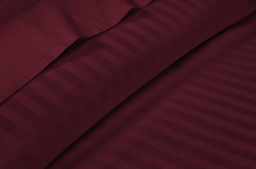 Stripes Plain King Size Double Bed Bedsheet With Two Pillow Cover - 90 X 100 Inches, Wine | Light Weight & Breathable, Wrinkle Free