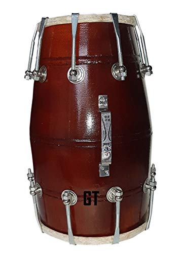 Wood Dholak Musical Instrument Drum Nuts N Bolt Dholak - Brown | Perfectly Symmetric Round Dholak - Dholak For Festival, Wedding, Satsang | Very Easy To Tune