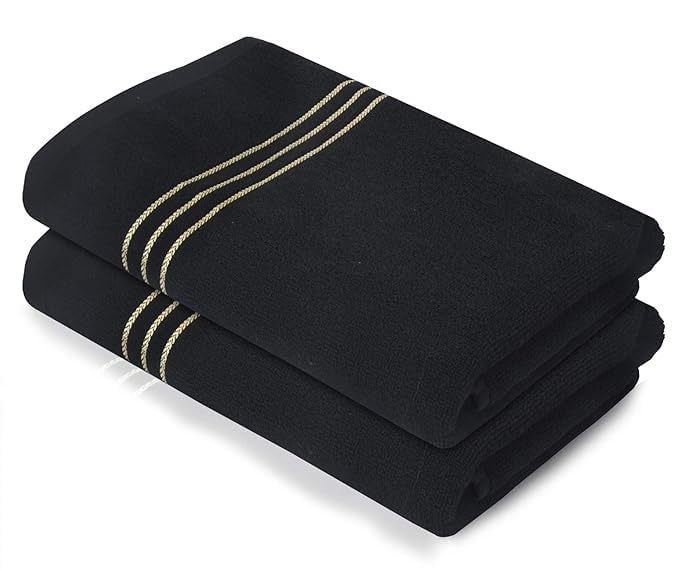 Hanorix 100% Cotton Large Size Bath Towel 900 Gsm | Soft Bath Towel For Men & Women Ultra Absorbent Cotton Towel Soft & Absorbent Towel (Black) - Pack Of 2