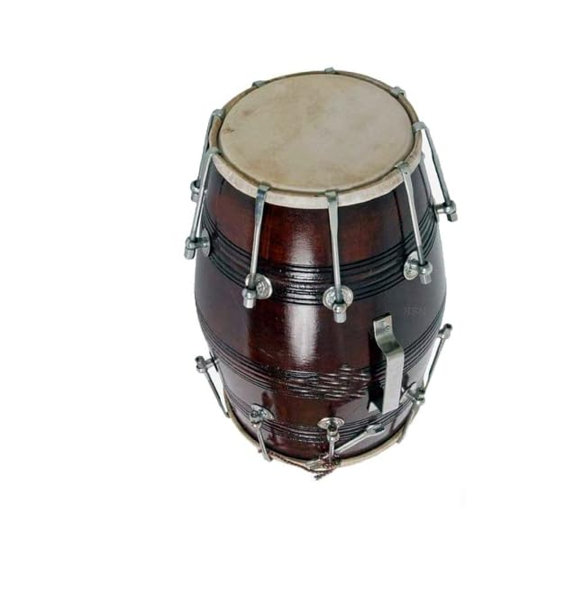 Handcrafted Wooden Dholak Musical Instrument - Dark Brown | Perfectly Symmetric Round Dholak - Dholak For Festival, Wedding, Satsang | Very Easy To Tune