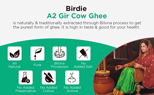 Natural A2 Certified Sahiwal Desi Cow Ghee By Birdie Superfoods | Rich In Nutrients Flavor Healthy Desi Ghee | 500ml (250ml * 2) 16.9 Ounce | Glass Bottle