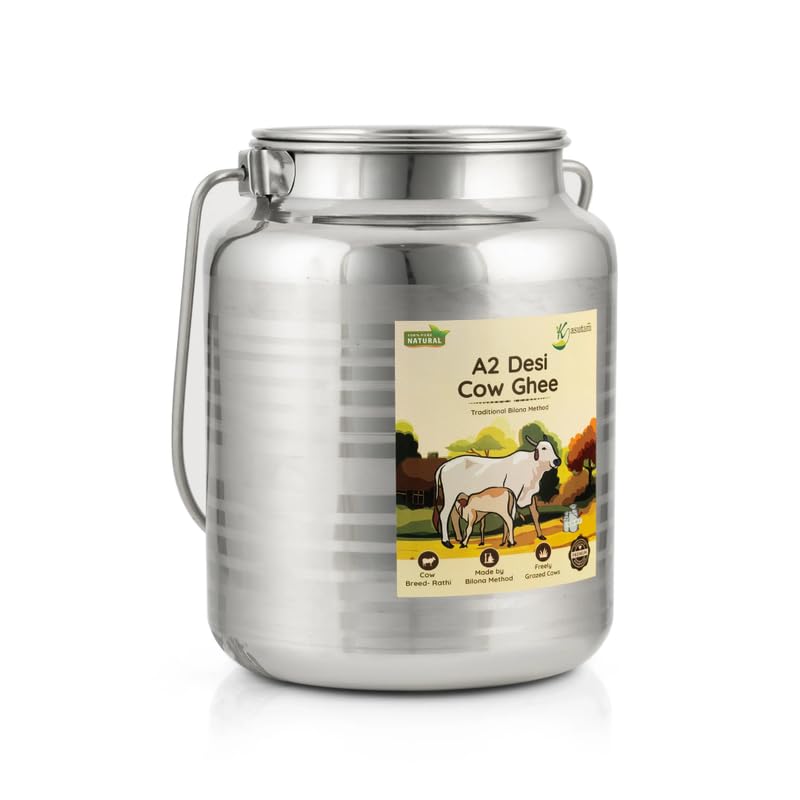 100% Natural A2 Desi Cow Ghee By Kasutam | High In Vitamins, Minerals Healthy Desi Cow Ghee Perfect For Immunity Booster | (5 Litre) 169.0 Ounce | Steel Jar Pack