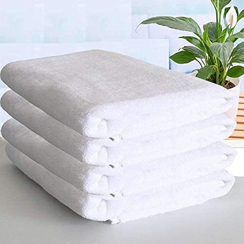 N G Products 100% Cotton Large Full Size White Bath Towels 300 Gsm | For Hotel And Spa, Super Soft Absorbent Antibacterial (4 Piece)