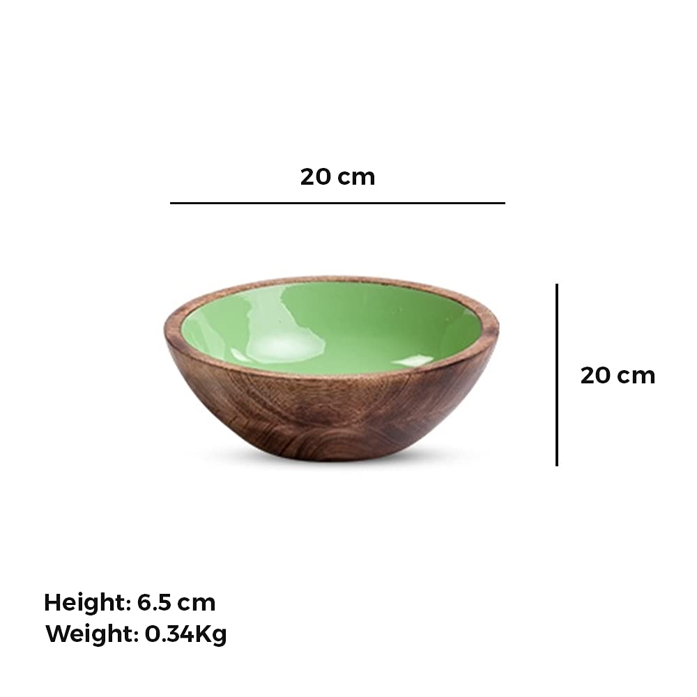 Brown Ceramic Glazed Mango Wood Bowl - 1.5 Liters | Mixing & Serving Bowl, Salad Bowl, Cereal Bowl, Fruits & Vegetables Bowl, Snacks Bowl, Breakfast Bowl