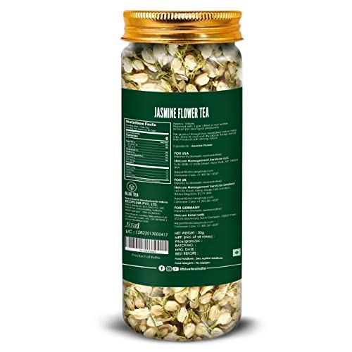 Blue Tea Caffeine Free Jasmine Flower Herbal Tea - Pack Of 2 X 30gm Reusable Pet Jar, 1.05 Ounce Each, 60+ Cups | Flower Based, Non-Bitter, Non GMO - For Slimming Body & Stress Relief