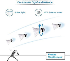 UDKI FS - 30 Goose Feather Badminton Shuttlecock , Speed 78 Extended Durability | White , Pack Of 12