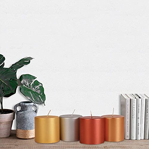 METALLIC FINISH PILLAR CANDLES | BURNING TIME 30 HOURS SET OF 4 BEST FOR GIFT