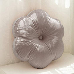 Flower Shaped Floor Cushion Pillow, For Kids Room, Living Room, Grey Color - 16 X 16 Inch | Bedroom, Patio, Luxury Furnishing For Kids Room, Velvet Cushion, Washable - Pack Of 1