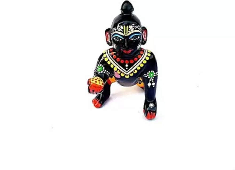 Laddu Gopal & Radha Rani Statue Murti, Black & Gold, Brass, Hand Painted Idol, Krishna Religious Idol & Figurine, Black Bal Gopal Ji & Bal Radha Rani Statue