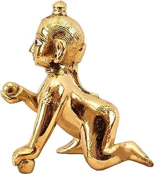 Ashtadhatu Laddu Gopal Idol, Bal Gopal Ji, Thakur Ji, Gold, Brass - Size 0 To 1, Gold Hand Painted Idol, Janmashtami Special For Home Temple, Occasions & Festivals Of India
