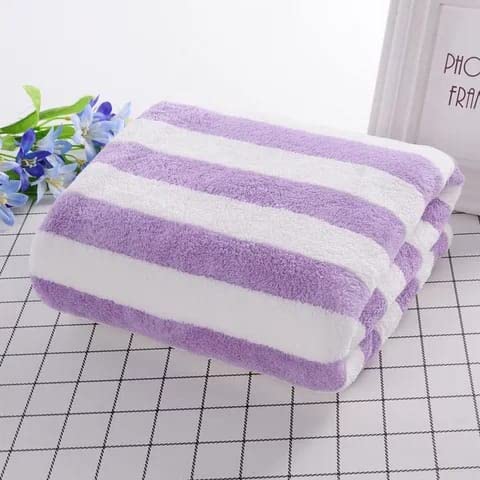 Homecloud Ultra Soft 300 Gsm Bath Towel Set | 3x Softer Than Cotton Towels Strip Purple | Highly Absorbent & Ultra Fast Dry | Set Of 2 (1 Bath + 1 Face Towel)