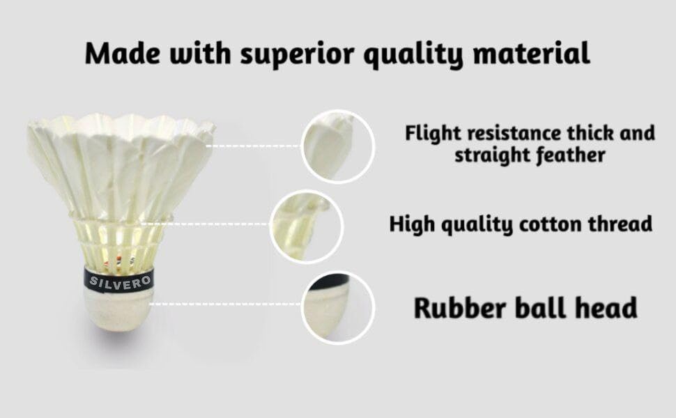 AEM Silvero Badminton Shuttlecock Straight Feather | Pack of 10 , White