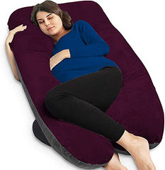 U Shaped Pillow, Pregnancy Pillow For Maternity & Baby Nursing - Wine & Grey | Pregnant Women Stomach, Spine, Neck Support, Velvet Outer Cover With Zip, Full Body Pillow, Adjustable Pillow