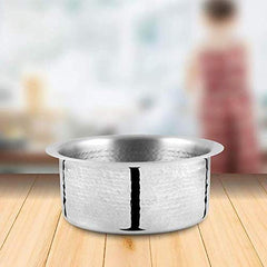 High Grade Stainless Steel Hammered Cookware Set Of 2 Pcs - Hammered Patila + Hammered Kadhai, Silver | Easy To Clean & Dishwasher Safe