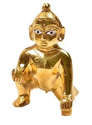 Laddu Gopal Brass Idol, Bal Gopal, Thakur Ji Petal Murti, Brass, Golden - 7 Cm, Golden Handcrafted Statue, Durable, Compact Size, Religious, Occasion & Festivals Idol