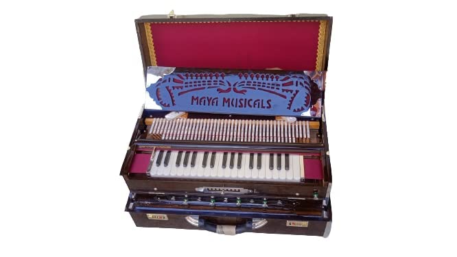 Musical Instrument Harmonium With Full Padding Chain Cover - 9 Scale Changer (With Coupler), 3.75 Octaves, 3 Set Of Pali Tana Reeds (Bass, Male & Female), 37 Italian Keys