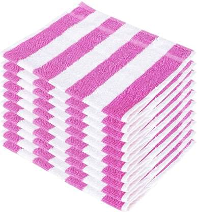 Cotton Colors Cotton Striped Design Hand Towel 1200 Gsm - Set Of 8 (Pink & White)